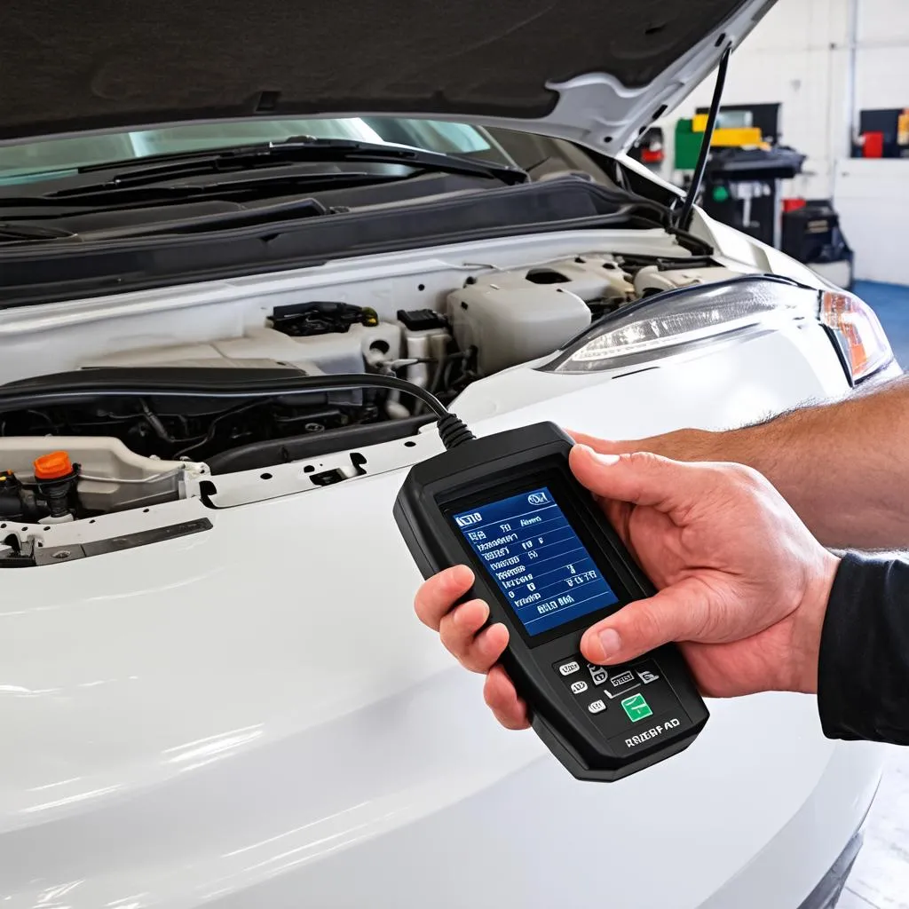 Mechanic using OBD II scanner